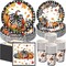 250 Pcs Pumpkin Thanksgiving Paper Plates and Napkins Party Supplies (Orange and Black)